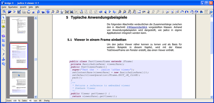 Screenshot of a jadice panel application