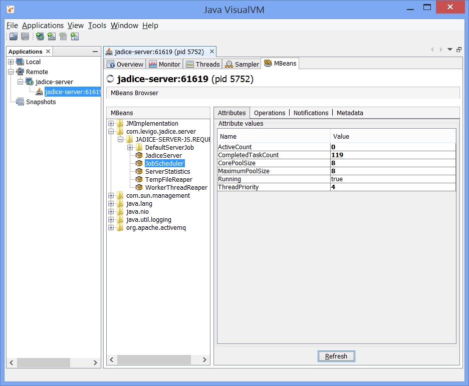 Mit der Java VisualVM können die Montitoring-Daten von jadice server einfach angezeigt werden.
